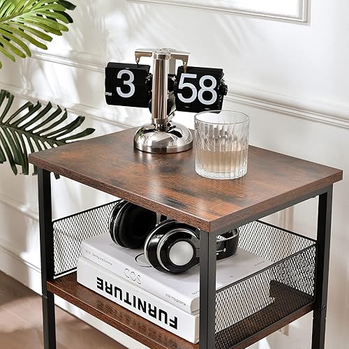 Miniatura 2 de Dunatou Mesa auxiliar multifuncional de 3 niveles mesa auxiliar pequeña retro industrial estante independiente para espacios pequeños sala de estar