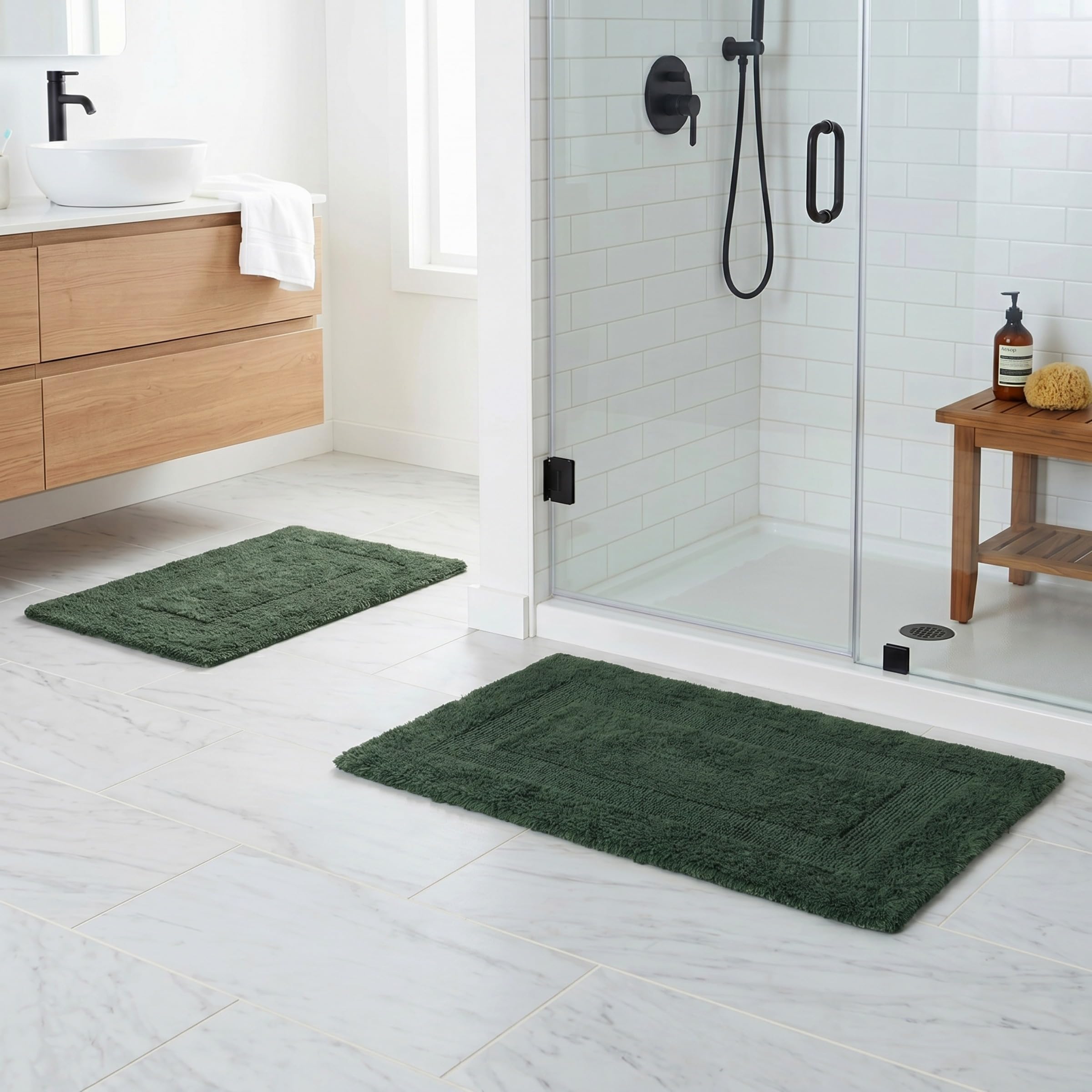 Lavish Home 2-teiliges Badezimmermatten-Set aus Baumwolle, maschinenwaschbar, Badematten für Badezimmer, Küche oder Waschküche (Grün, 56 x 89 cm rechteckig)