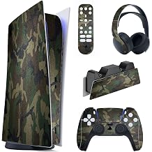 PlayVital Army Green Camouflage Full Set Skin Decal for ps5 Console Digital Edition, Sticker Vinyl Decal Cover for ps5 Controller & Charging Station & Headset & Media Remote