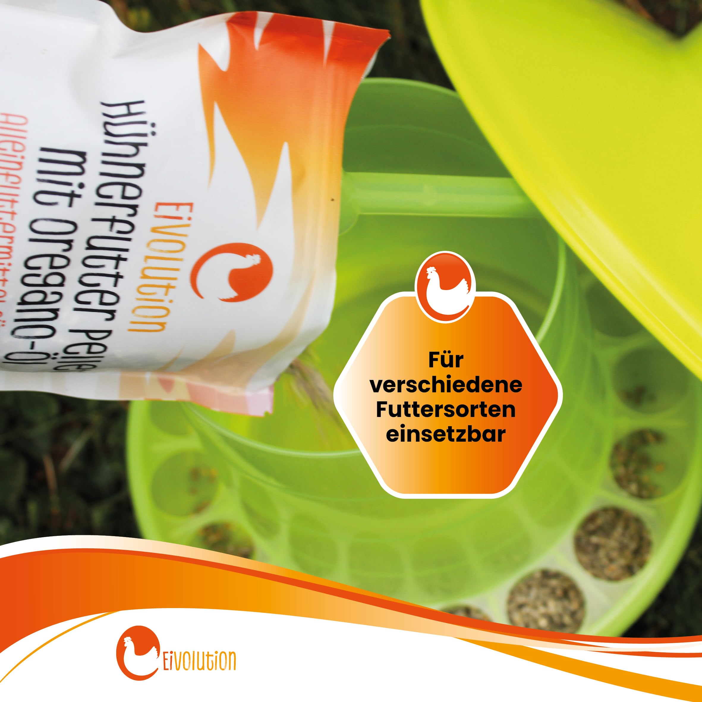 Futterautomat 4 kg - Kunststoff - mit Beinen und Regenhut, für Hühner, Geflügel - trockenes Futter