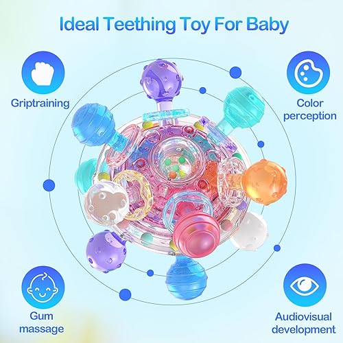 Miniatura 7 de Mordedores sensoriales para bebés, juguetes Montessori para bebés de 0 a 6 meses, sonajeros sensoriales actualizados, regalo para bebés de 6 a 12