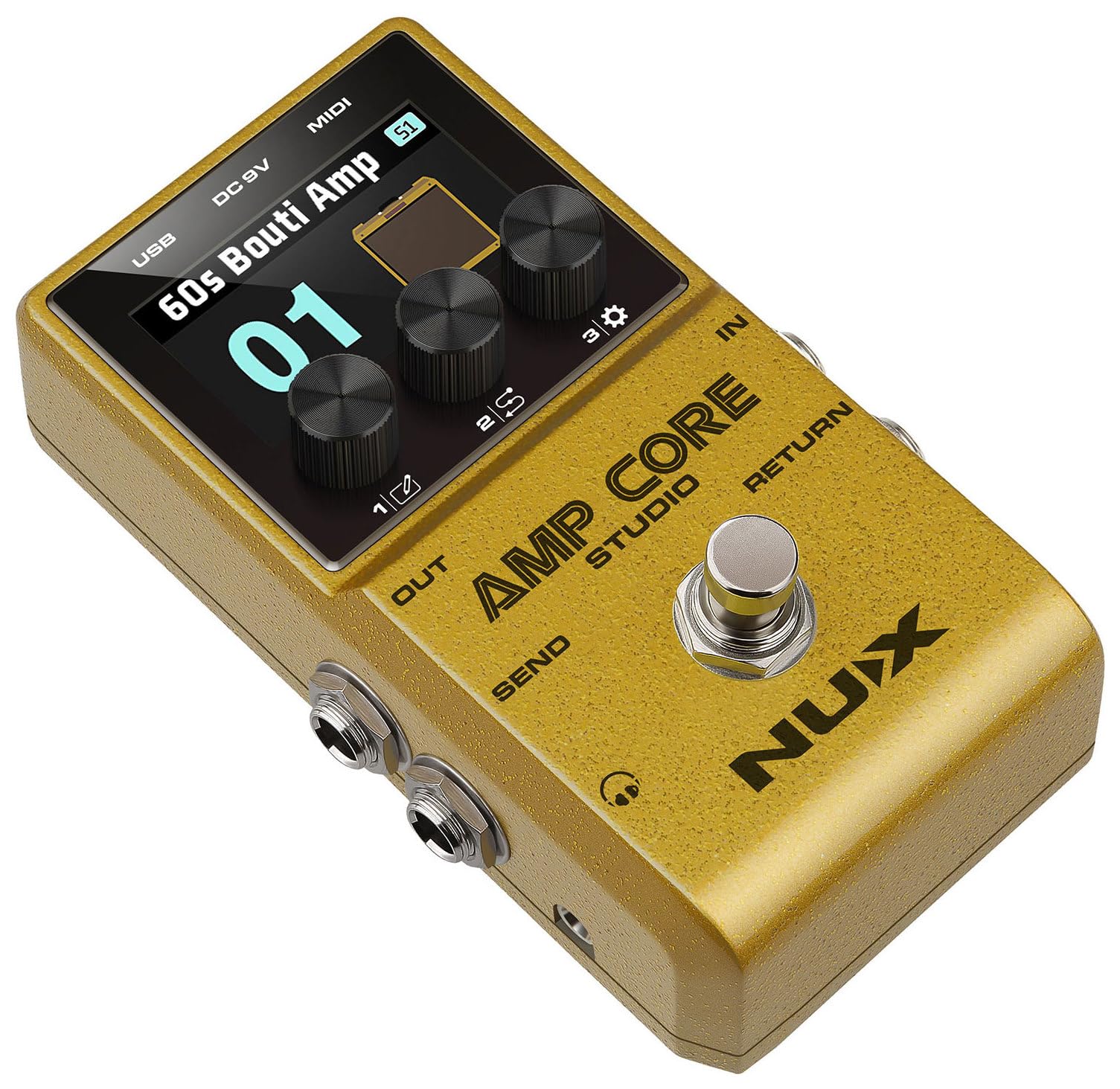 NU-X - Pedal de guitarra Amp Core Studio | Simulador de amplificador compacto con modelos de 26 amperios, 33 emulaciones de gabinete e IR personalizados | Pedal multiefectos portátil para guitarristas