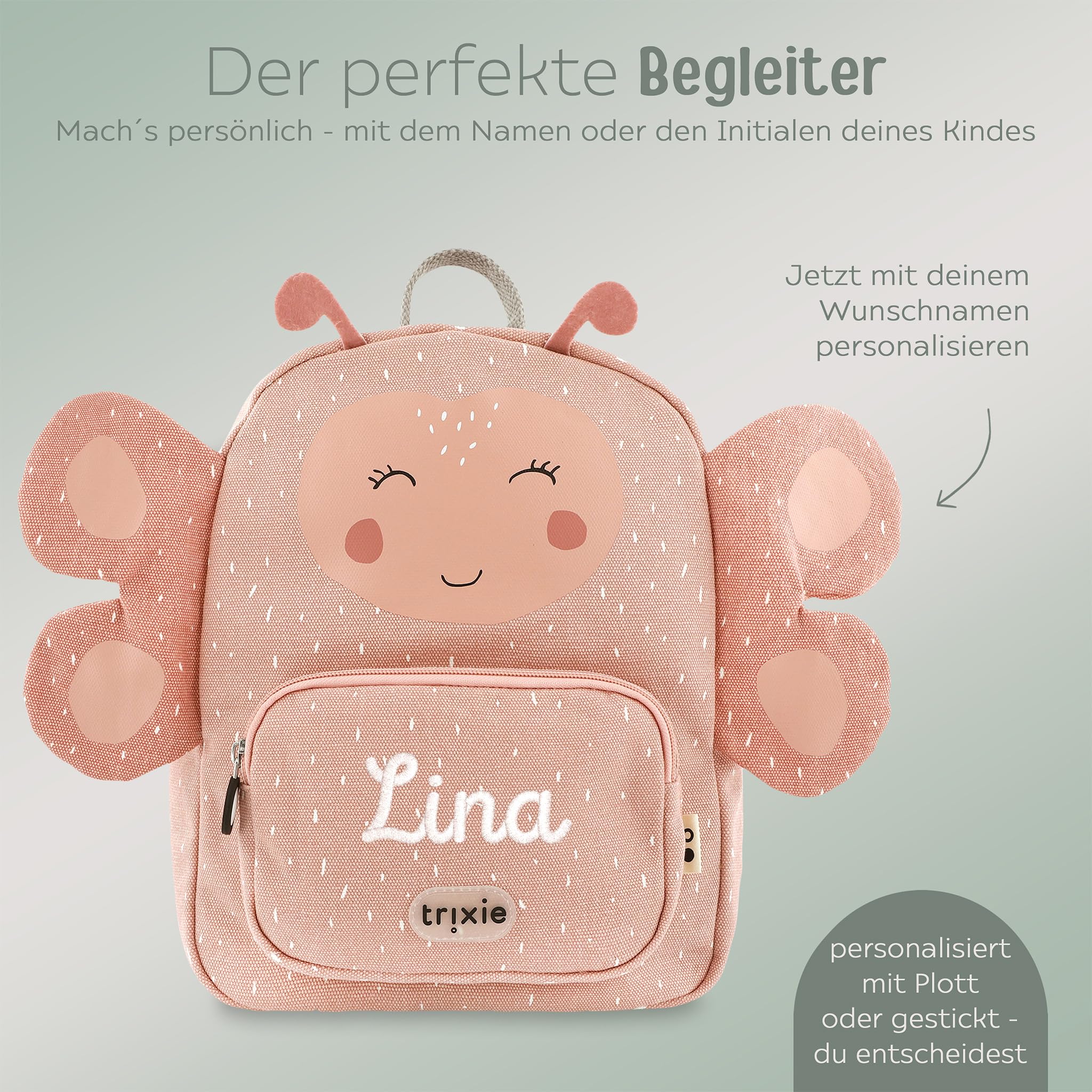TRIXIE Kindergartenrucksack, Rucksack für Schule und Sportunterricht, personalisiert mit Namen