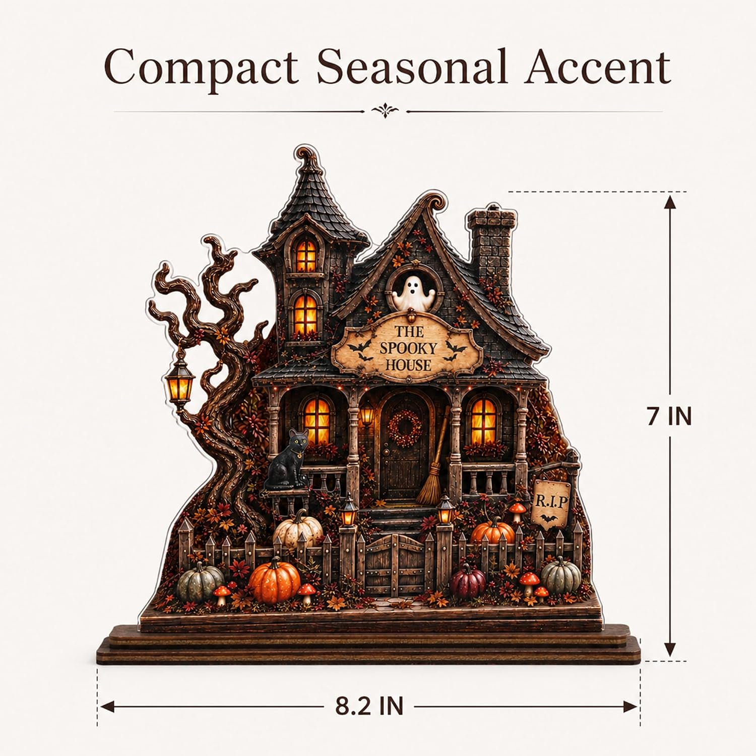 The Spooky House Plaque, Wooden Halloween Village Houses
