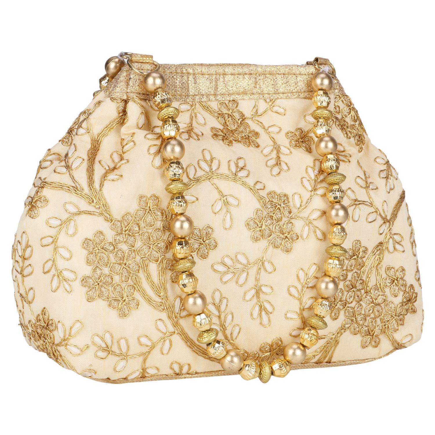 LONGING TO BUY Ethnic Designer Embroidered Silk Potli Bag Batwa Pearls Handle Purse-image-27