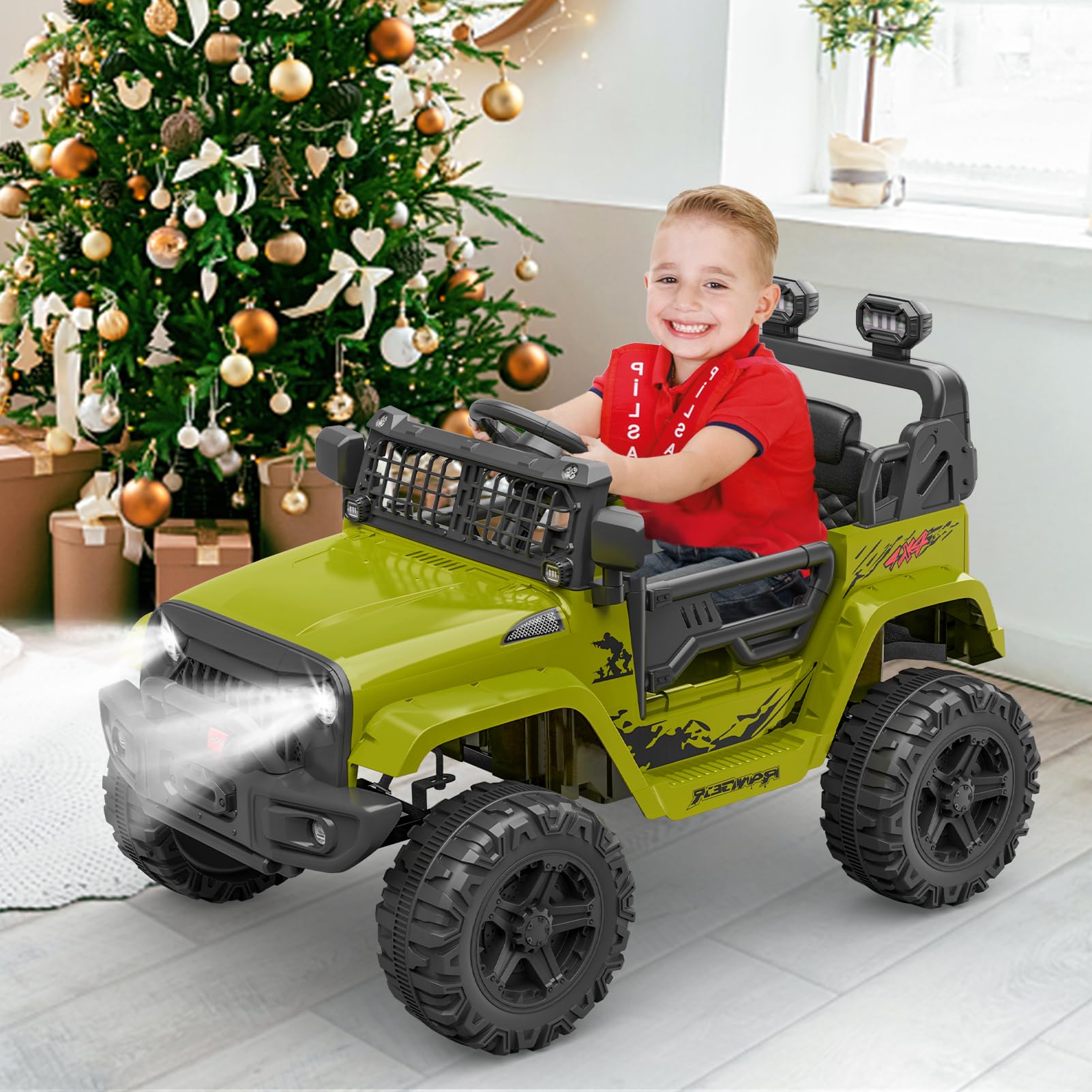 Coche Eléctrico para Niños 12V con Mando a Distancia 2,4 G Faros LED Bluetooth 3-6 km/h