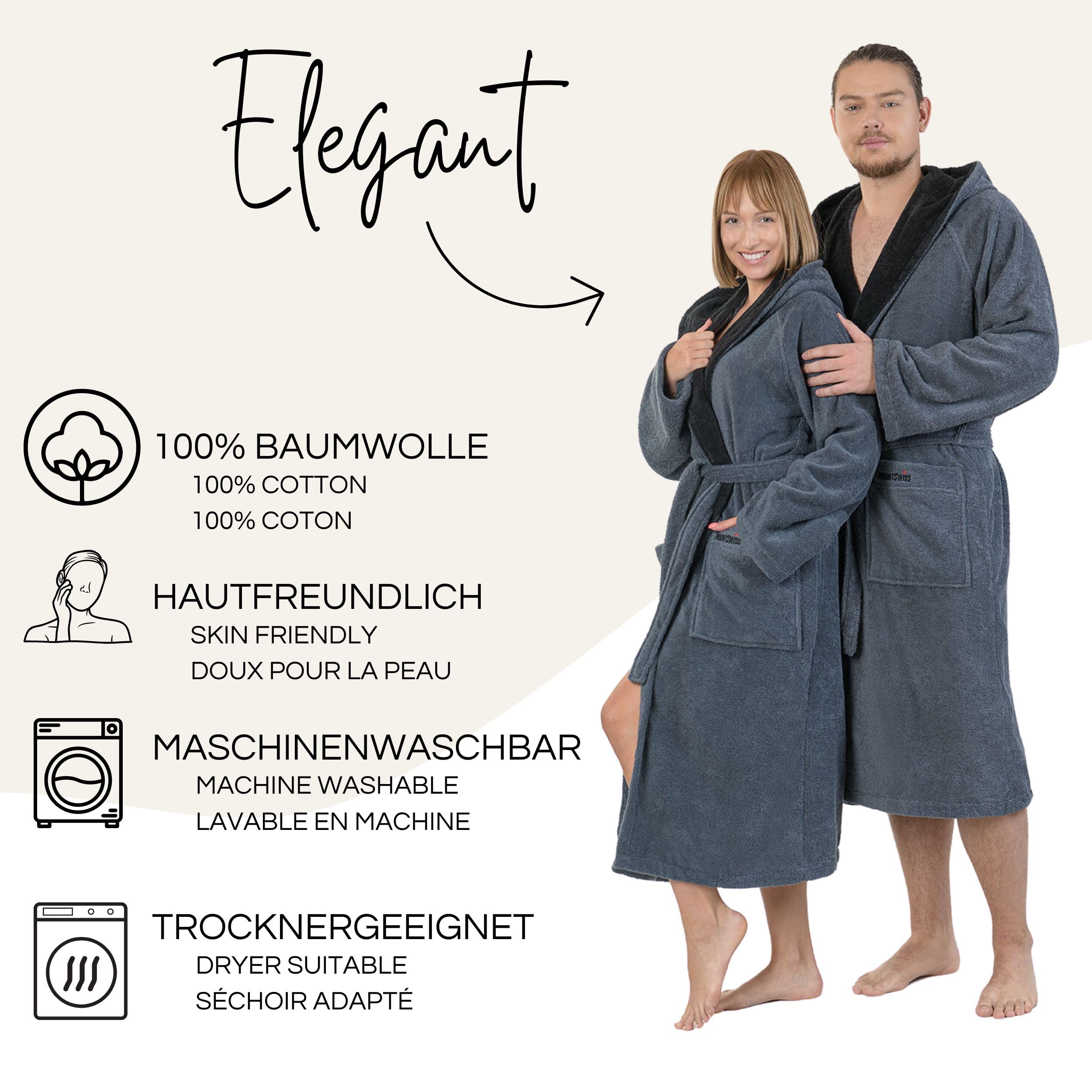 Mount Swiss Peignoir ARBON unisexe avec capuche peignoir homme femme en coton moelleux éco-tex vérifié