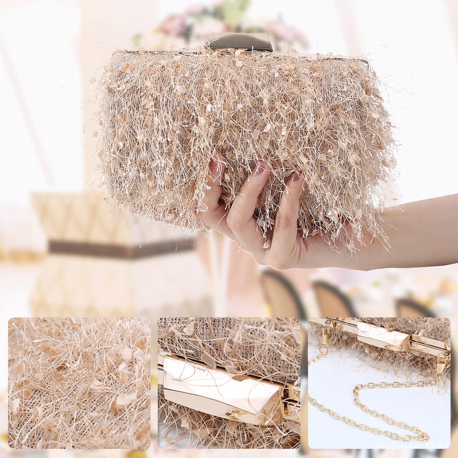 CORIOS Bolsa de Fiesta de Noche para Mujer Bolsa de Mano con Cadena Bandolera Elegante de Hombro para Fiesta de Graduación Banquete Boda Albaricoque