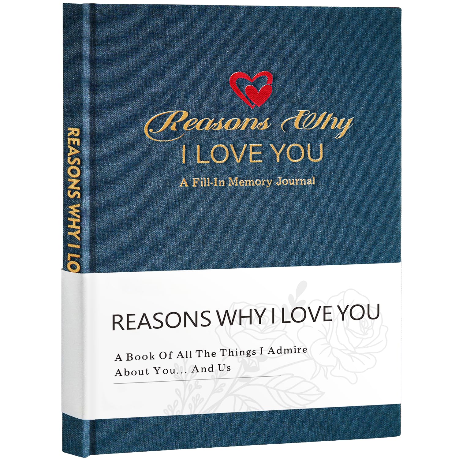 Miaikoe B5 Reasons Why I Love You Journal, A Fill-in Memory Fabric Meaningful Gifts for Couples, Her and Him Anniversary Christmas Stocking Stuffer (Blue)