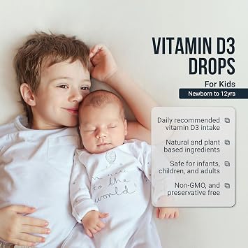 Vegan D3 Drops - 10 UG 120 Drops- Daily 400 IU D3 Supplement for Infant and Young Children