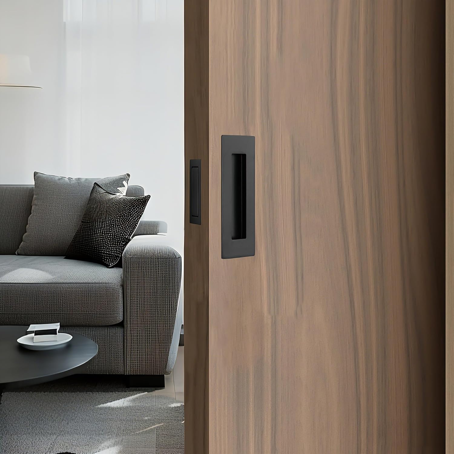 Stainless Steel Pocket Door Pull and Edge Pull Set, Pocket Door Hardware Recessed Sliding Barn Door Handle Rectangular Finger Flush Pull (Matte Black, 3 Pack)