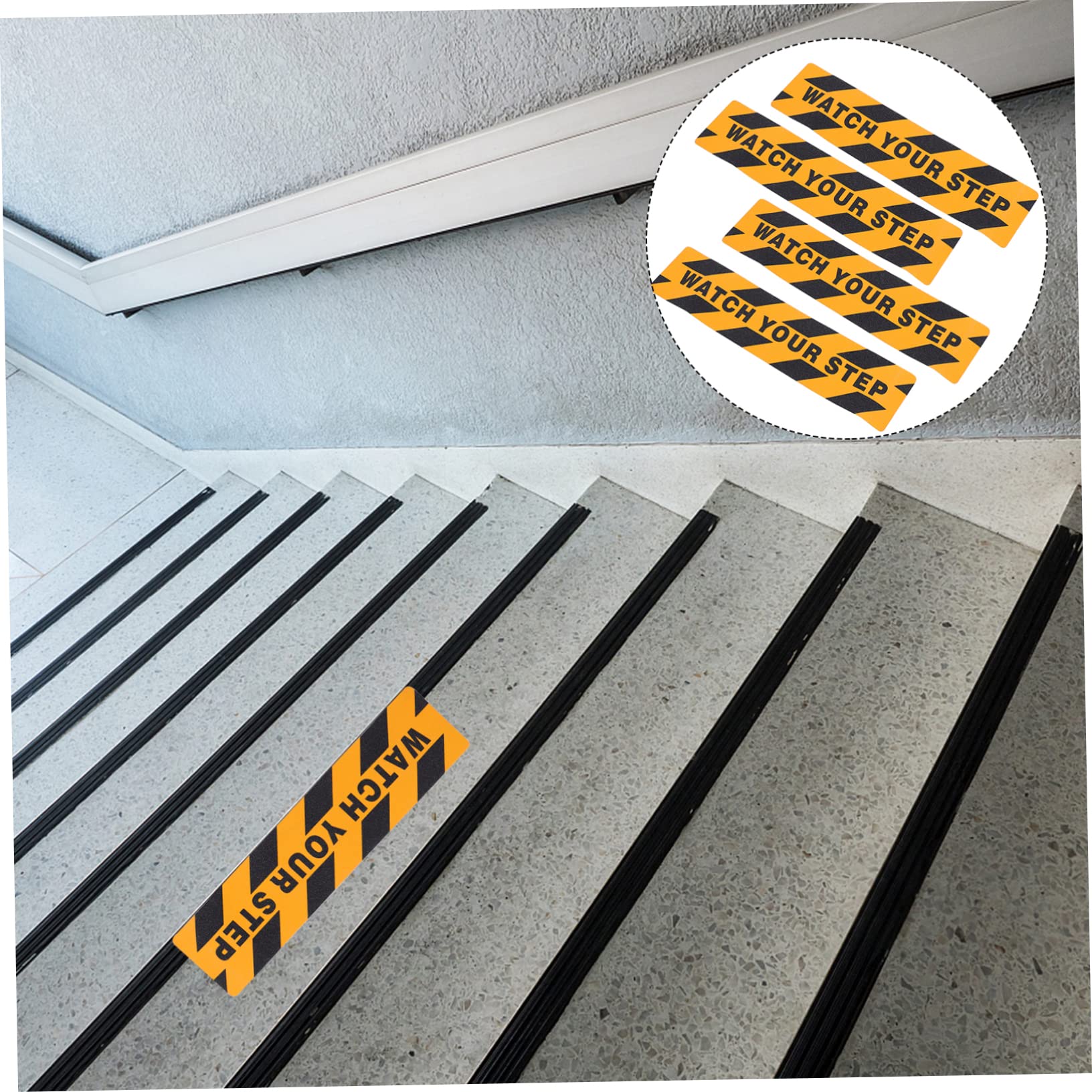 TOPBATHY 10 pezzi Nastro Antiscivolo Adesivo con Watch Your Step Strisce Antiscivolo per Scale e Passaggi Esterni Sicurezza Pet Resistente e Facile da Applicare