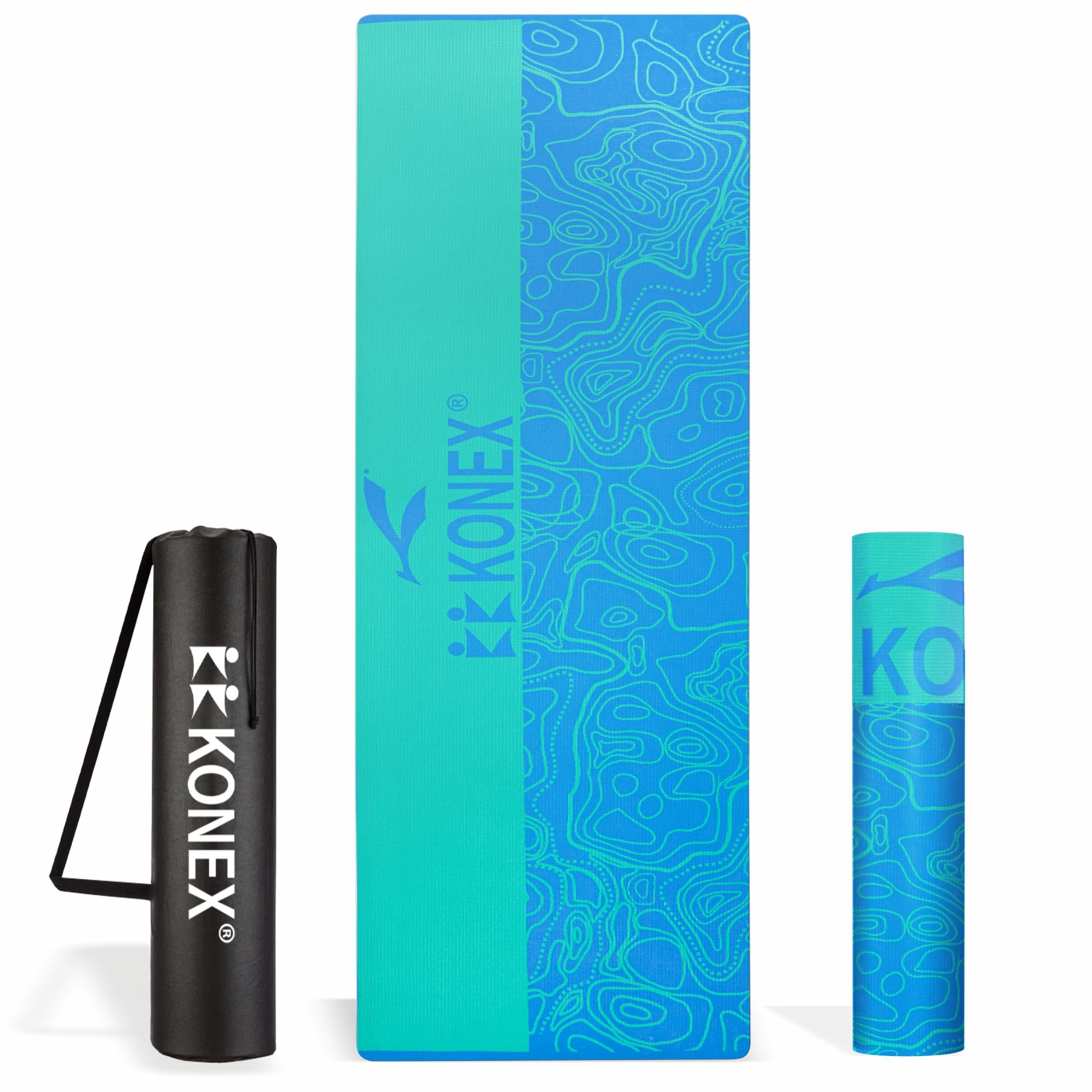 Konex 6mm Premium Printed TPE Yoga Mat with Carry Bag for Men & Women | Water resistant & Anti Slip Exercise Mat for Home Workouts, Gym & Outdoor Activities (Blue & Green)
