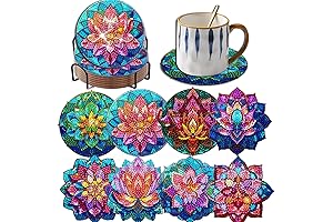 8 Pieces Lotus Diamond Dotz Coasters with Holder for Adults