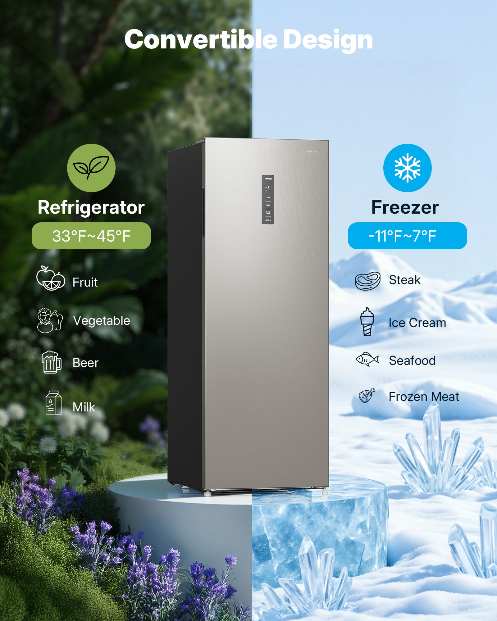 Upstreman 10.8 Cu.Ft. Upright Freezer, Convertible Freezer Refrigerator with Smart Electronic Control, Frost Free, Quiet Operation, Stand Up Freezer for Homes, Office, Garage-UP11 on Fridge.com