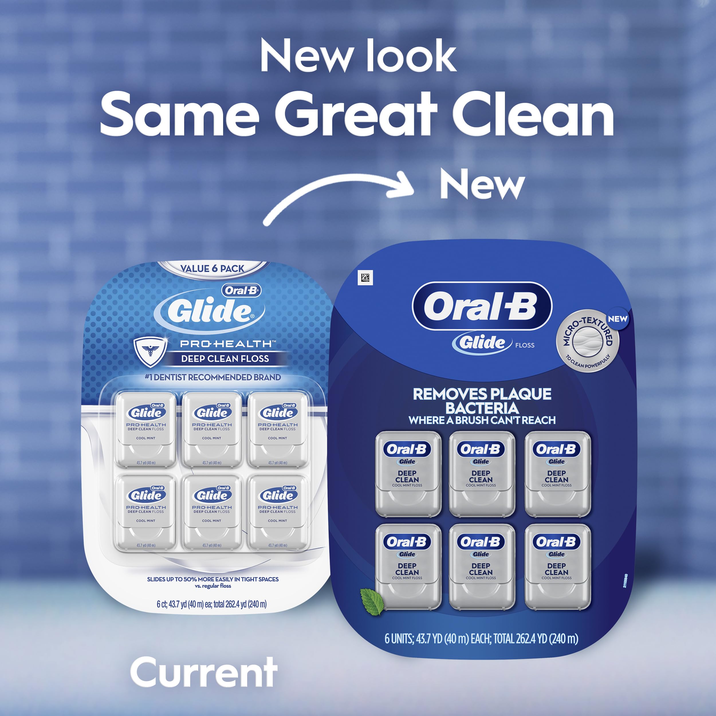 Oral-B Glide Pro-Health Lot de 6 fils dentaires pour nettoyage en profondeur Menthe 40 m