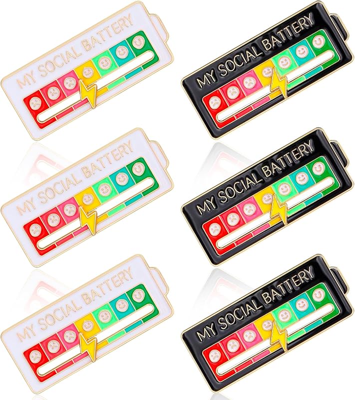 6 PCS Social Battery Pin, Mi Pin de Batería Social para el Estado de Ánimo, Broches de Esmalte Interactivos, Pins de Humor Creativos y Divertidos, Accesorios para Expresar Emociones