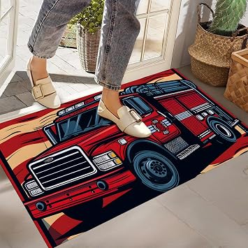 American Flag Fire Truck Indoor Door Mat,Front Door Mat Entrance,17x29.5 in,Non-Woven Fabrics Non Slip Floor Doormat,Welcome Mats Entryway Rug Doormats for Kitchen Bedroom Living Room Decor Gifts