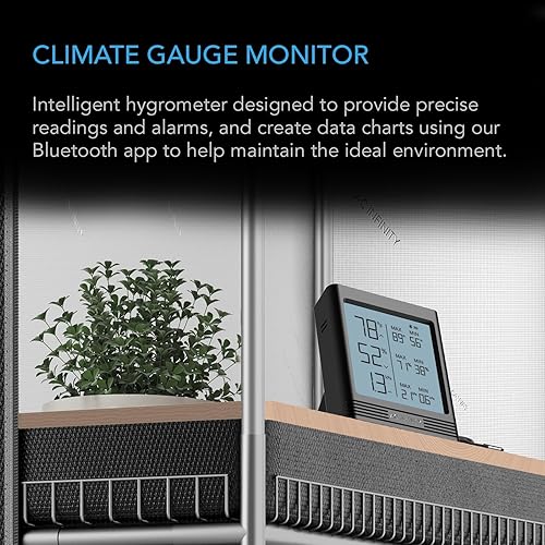 Vista 20 de AC Infinity CLOUDCOM B2, higrómetro inteligente VPD de temperatura y humedad con pantalla LCD y monitor de aplicación Bluetooth, termómetro