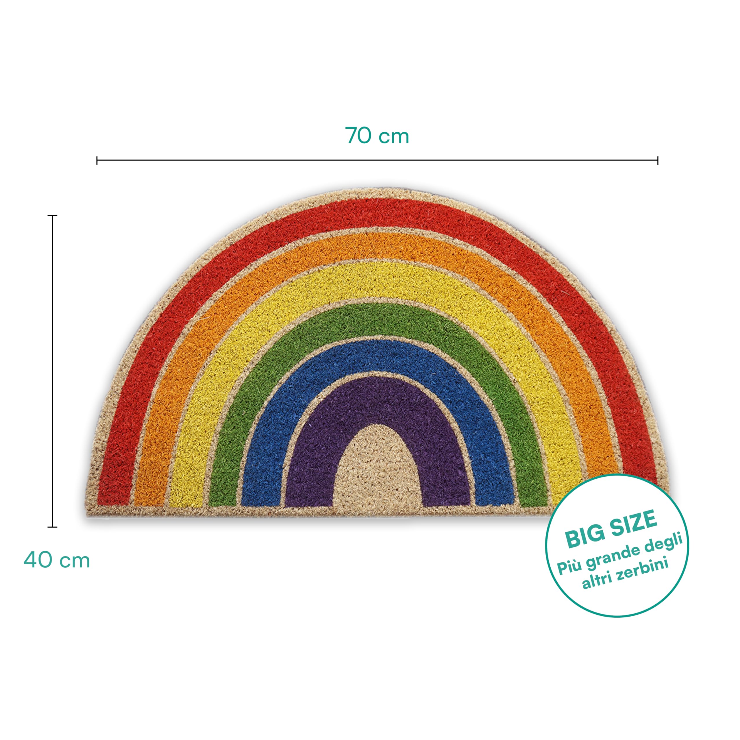 Baroni Home Felpudo para Entrada De Casa, De Coco, Pintado A Mano, Alfombra De Entrada Fácil De Limpiar Y Súper Resistente, 70x40 cm (Arcoíris)