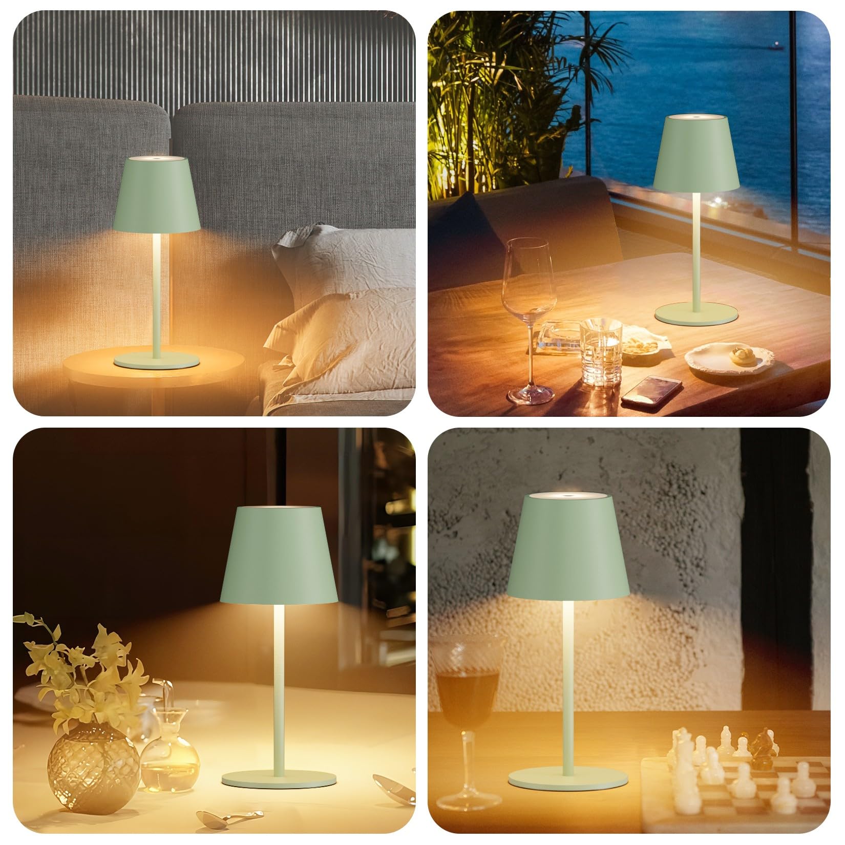 Dimmable 2pcs led recargable lámpara de mesa 26CM, 5000mAh(5V 2A) camping lámpara recargable, 3W 3000K lámpara, IP54 al aire libre para restaurante, dormitorio,Oficina(Verde)