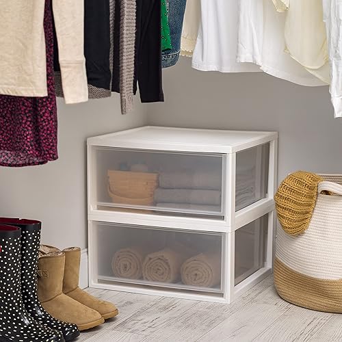 Vista 27 de IRIS USA - Paquete de 4 cajones de almacenamiento apilables, 6 cuartos de galón, plástico transparente para usar en fregadero, cocina, despensa