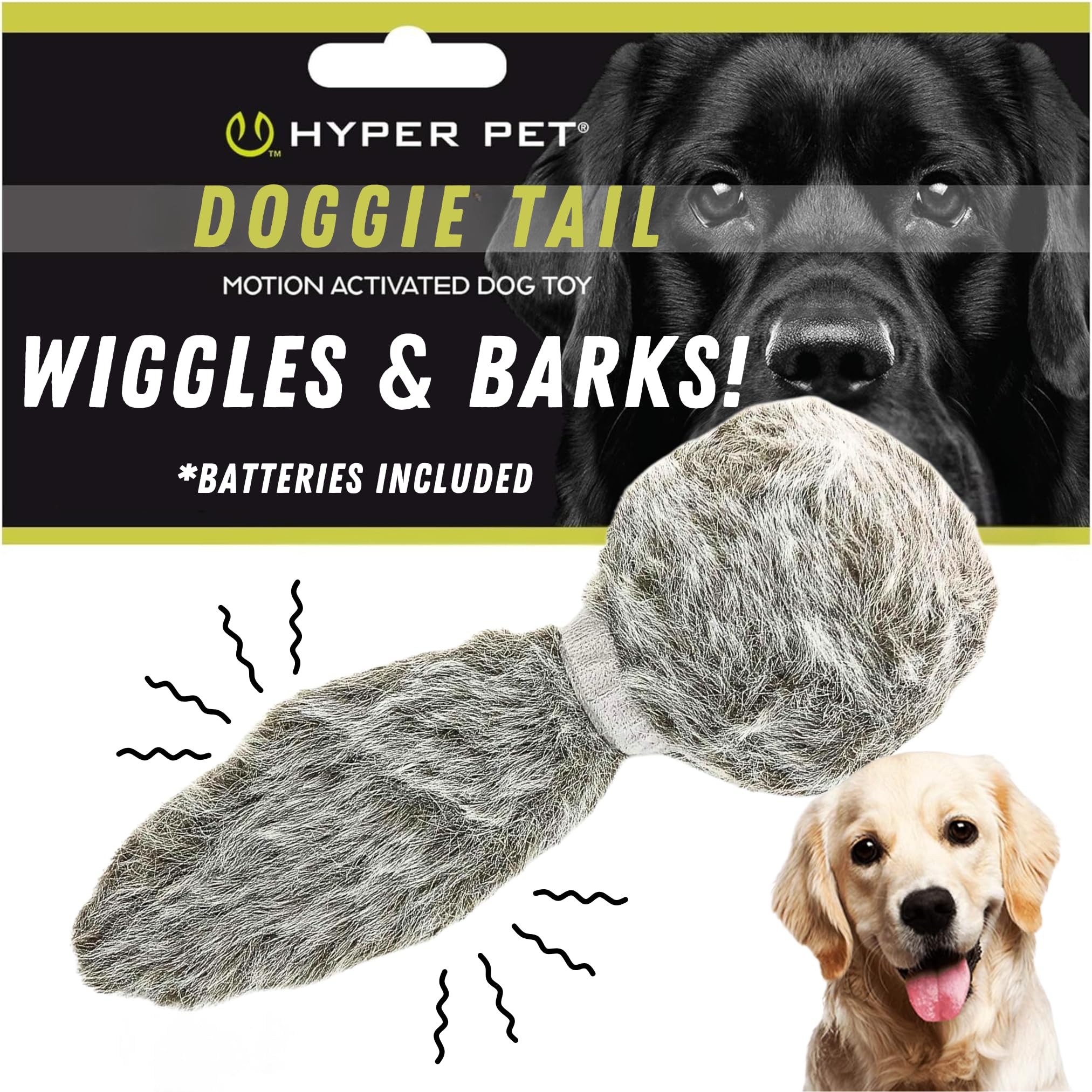 Hyper Pet Doggie Tail Interactive Plush Dog Toys (Wiggles, Vibrates, and Barks, Stimulating Play)
