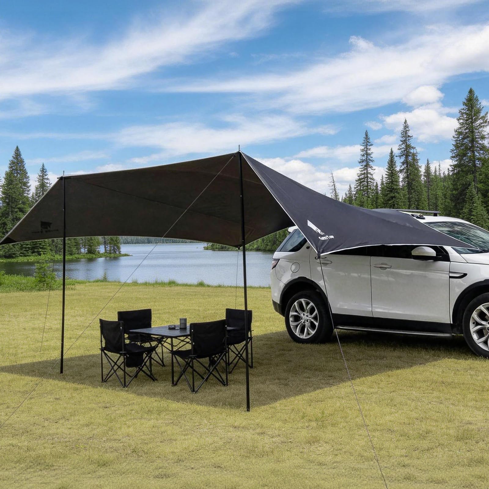 GEERTOP Toldo de 3,5 x 5,8 m, resistente al agua de 3000 mm, con 2 barras, toldo impermeable para coche, camping, SUV, MPV, autocaravana (gris)