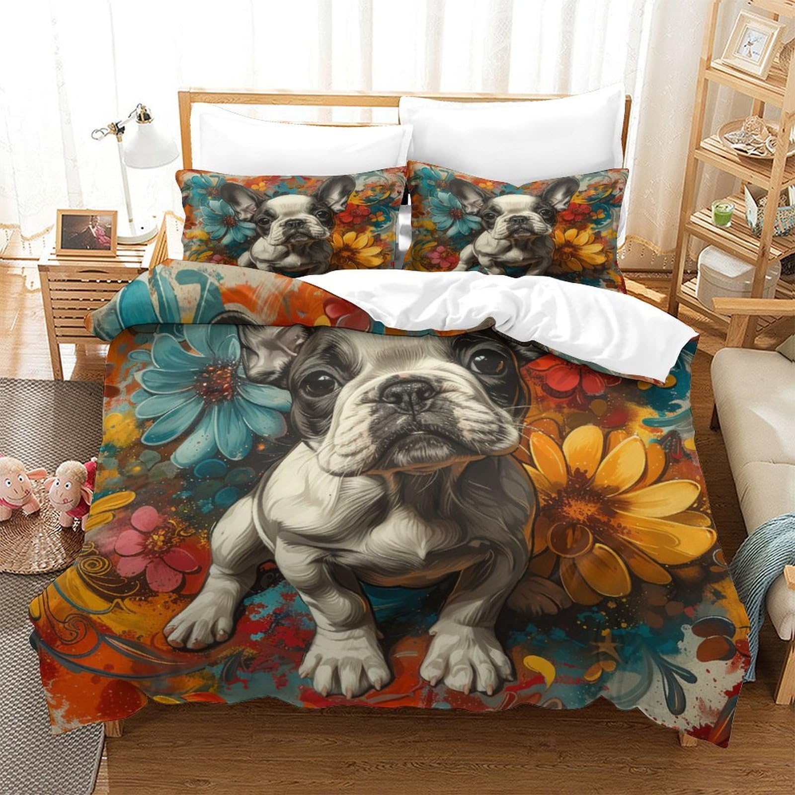 Housse de couette 3D chien pour chambre d'enfant et ado, parure grand lit Super King 260x220