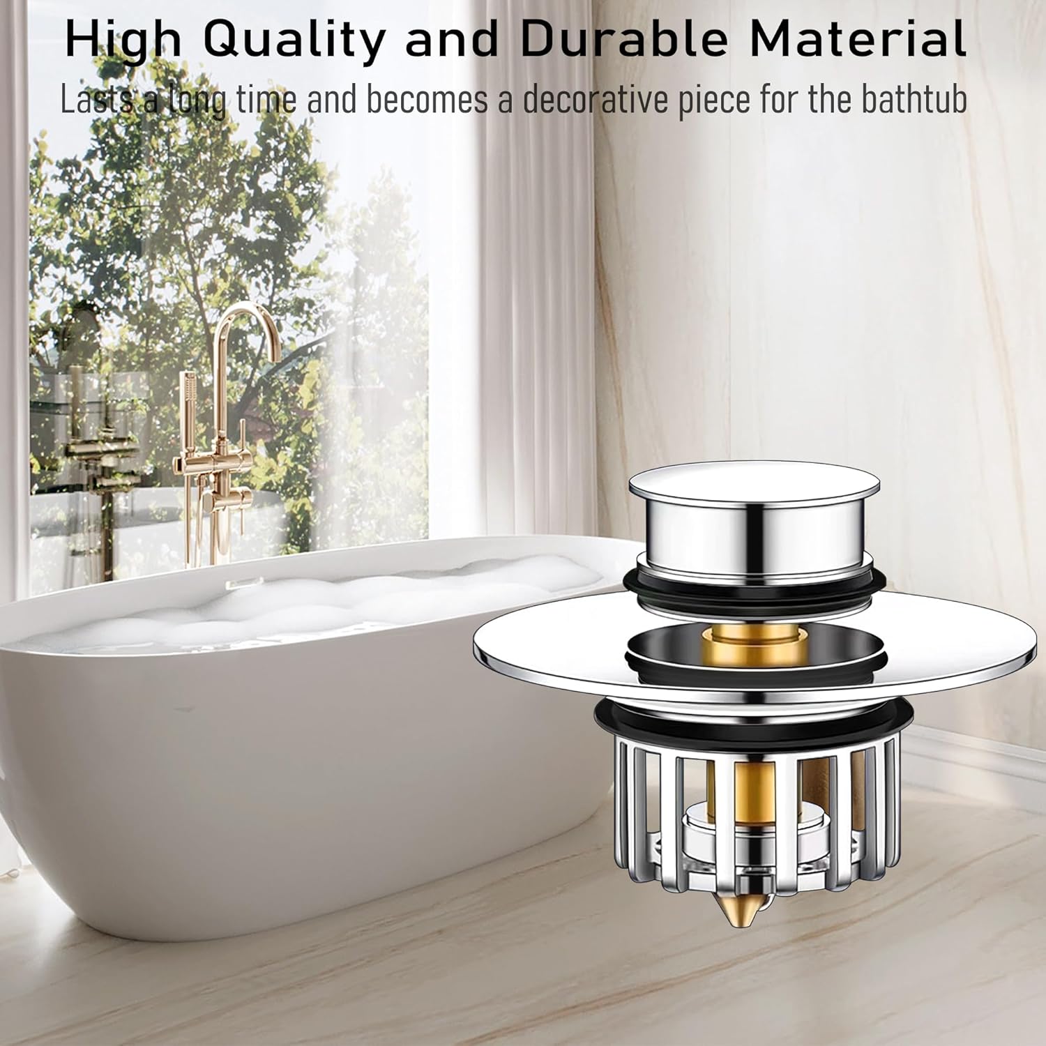 Pop-Up Drain Plug with Screen,Bathtub Plugs,Shower Drain Hair Catcher,Drain Protectors for 1-1/2 to 1-3/4 inch Bathtub Drain Holes - Image 5