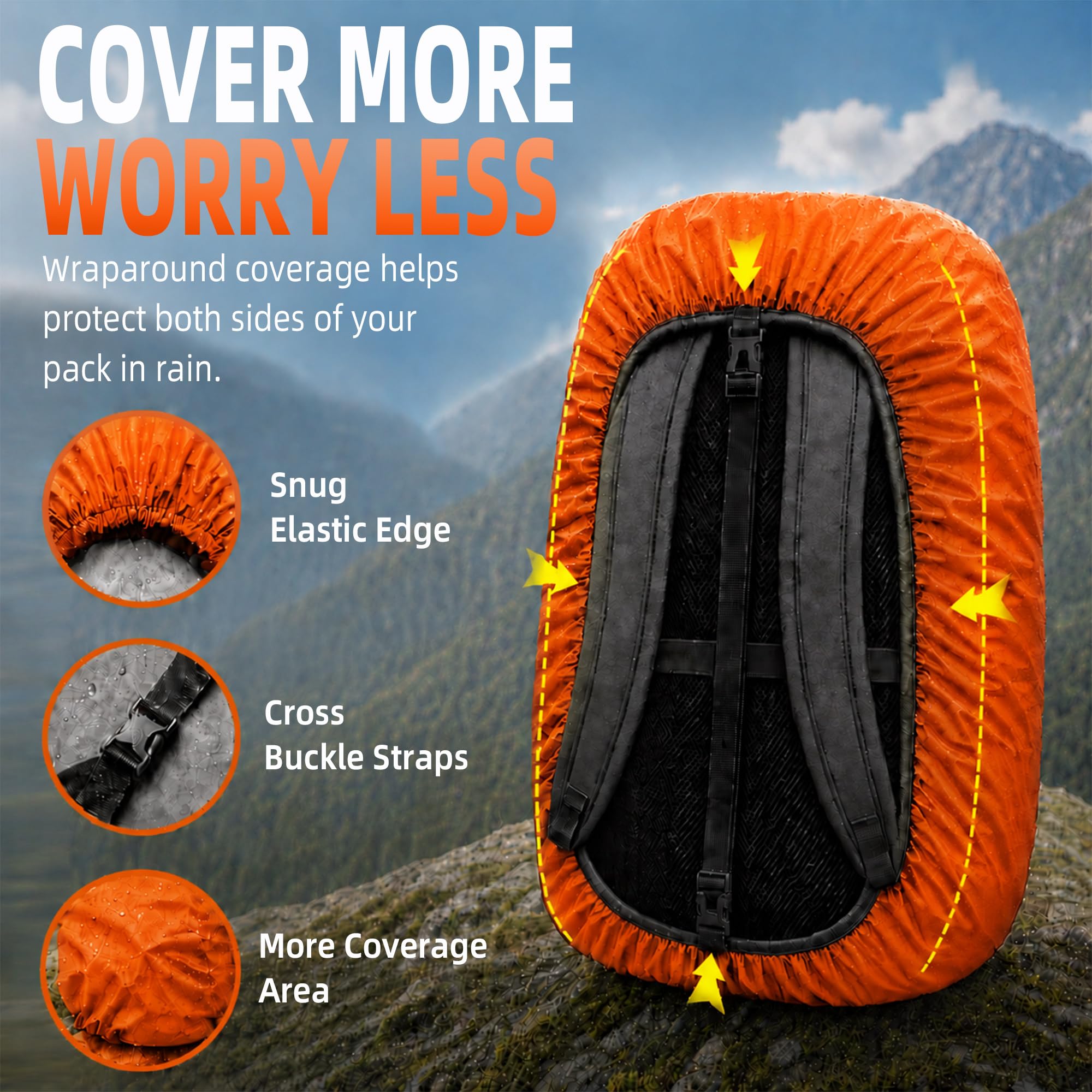 Frelaxy Mochila Impermeable para Lluvia, Triple Impermeable, Antideslizante, Correa de Hebilla Cruzada, Ultraligera, compacta, portátil, para Senderismo, Camping, Ciclismo, Viajes al Aire Libre