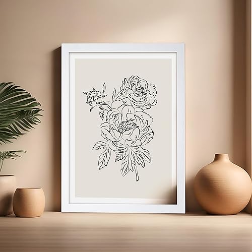 Miniatura 414 de Poster Master Póster de peonías – Estampado de flores retro – Ilustración floral – Ilustración en blanco y negro – Diseño de línea y abstracto –