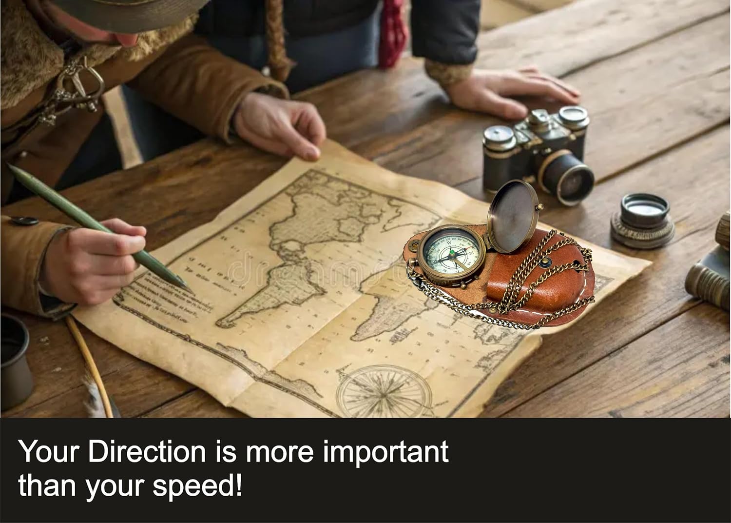 M.A & SONS Brass Compass Color Finish with Leather Case – Message 'I Am Strong Because a Strong Woman Raised Me' – Inspirational Gift for Son, Daughter, Graduation or Mother's Day