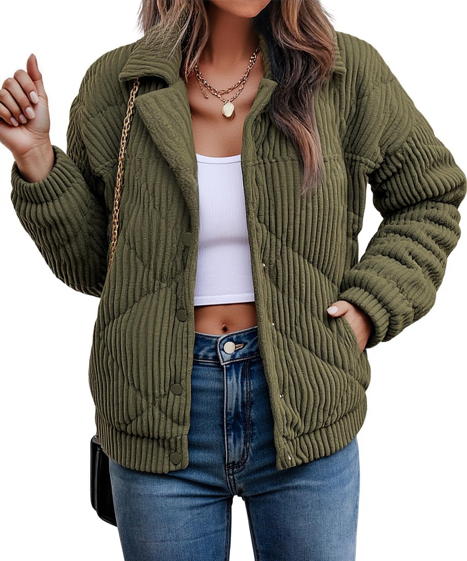 Theenkoln Jacke Damen Winterjacke Kurz Fleecejacke Langarm Übergangsjacke Gefüttert Kuschelige Plüschjacke Cordjacke Teddy Mantel mit Taschen