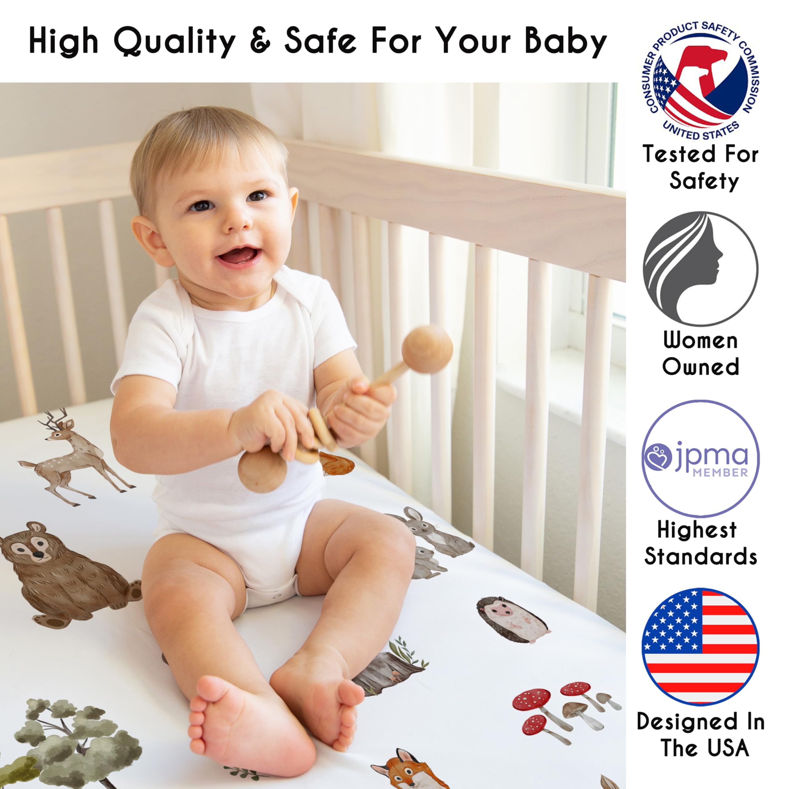 Sweet Jojo Designs Woodland Forest Animals Boy Girl Gender Neutral Baby Crib Bedding Set Infant Nursery Room BreathableBaby Breathable Mesh Crib Liner 6p Animal Friends Bear Fox Igel Watercolor