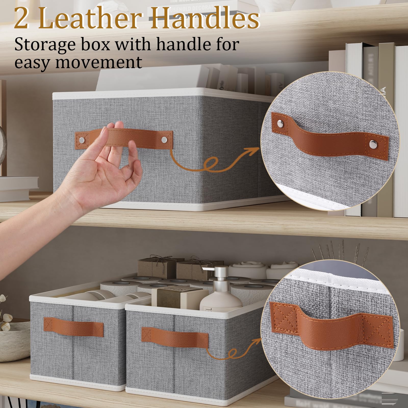 OUTBROS 6 Pcs Cestas de Almacenamiento, Gris, 41×25×16.5cm | Cajas Almacenaje Plegables con Tapa, Contenedores de tela Para Almacenamiento Cajaspara Guardar Ropa