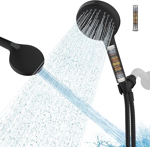 Hibbent Cabezal de ducha filtrado con mano, cabezal de ducha de 10 pulverizadores de alta presión con filtros, suavizante de agua dura para eliminar