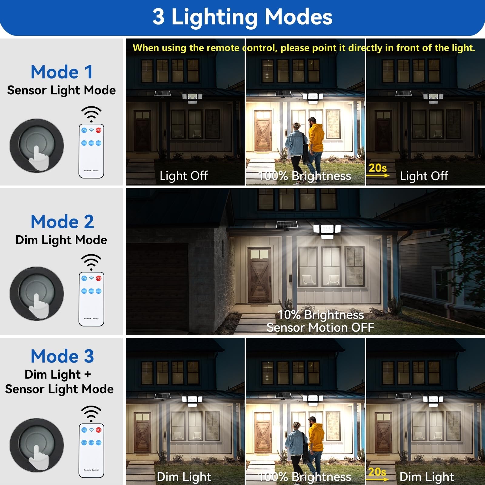 Luci solari da giardino, 292 LED, luci di sicurezza a energia solare, sensore di movimento per esterni, 3 teste regolabili, angolo di illuminazione a 270°, impermeabile IP65, lampada da parete ad