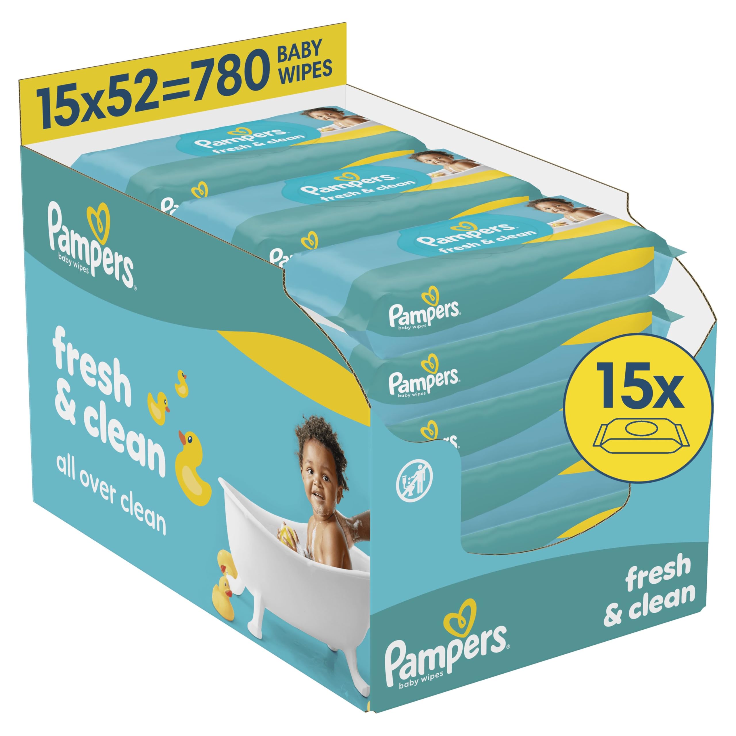 Pampers Fresh Clean Baby Wipes, 12 Packs of 80 Wipes = 1200 Baby Wet Wipes, All Over Clean