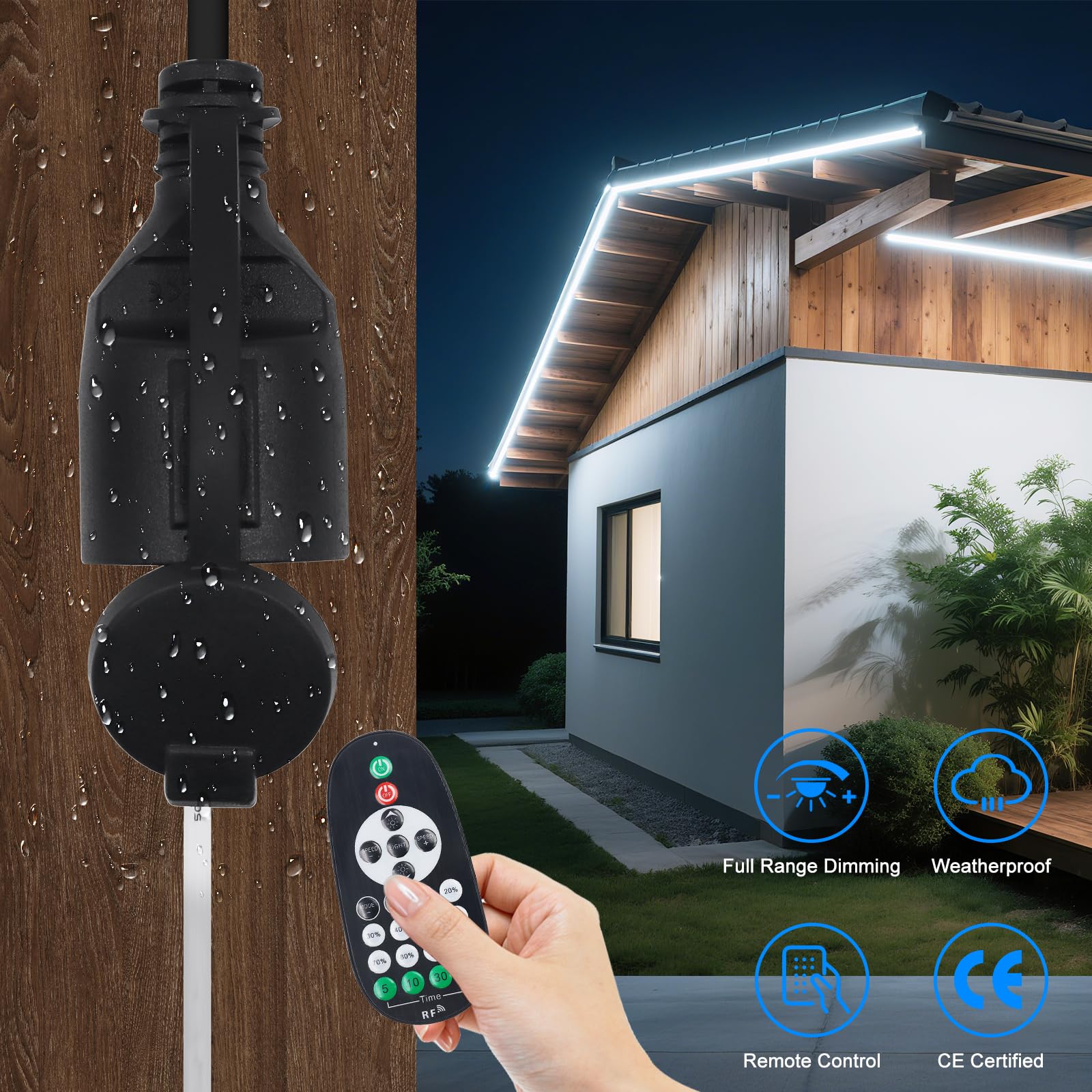 750W Lichterketten-Dimmer, AC 220V Outdoor String Glühbirne Fernbedienung Plug-in Switch Dimmer,23-Tasten Fernbedienung Zeitschalter Fernbedienungsdimmer,passend für alle dimmbaren (750W)