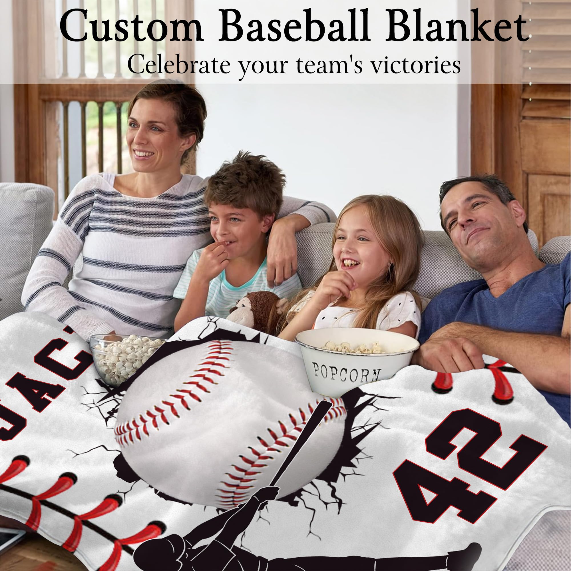 Ship Next Day Personalized Baseball Blanket Gifts for Teen Boys Custom Sport Baseball Player Lovers Fans Gifts Customized Throw Blanket for Men Son Kids