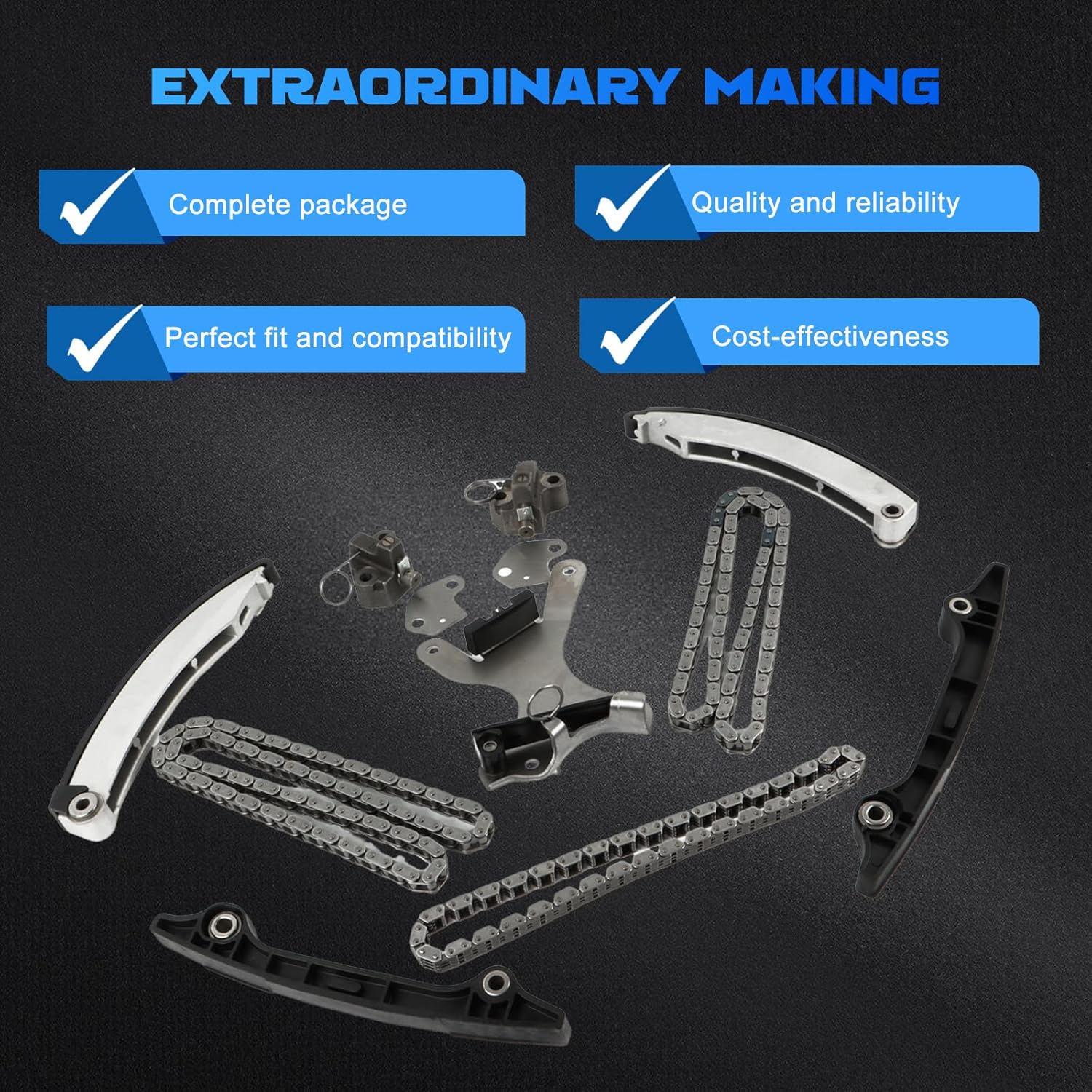 TKMI037NG 90393SC Engine Timing Chain Kit for 2002-2011 Liberty 3.7L, for 2002-2010 Ram 1500 3.7L, for 2006-2010 Commander 3.7L, for 2005-2010 Grand Cherokee 3.7L Replacement TK10210