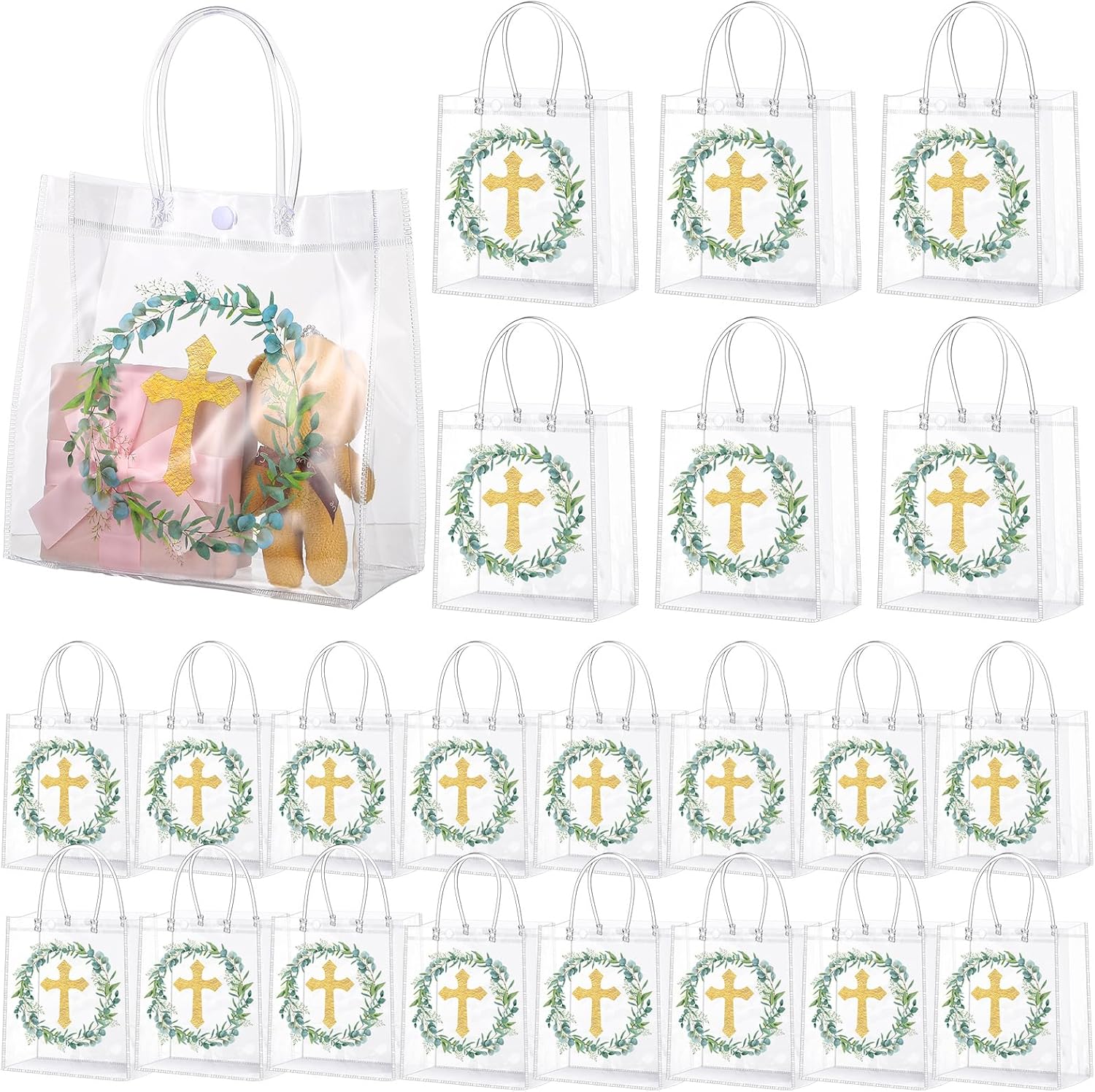 SilTriangle 20 Pcs First Communion Gift Bags Bulk with Handles 8x8x3.15 Inch Baptism Party Favors for Christenings Party Supplies