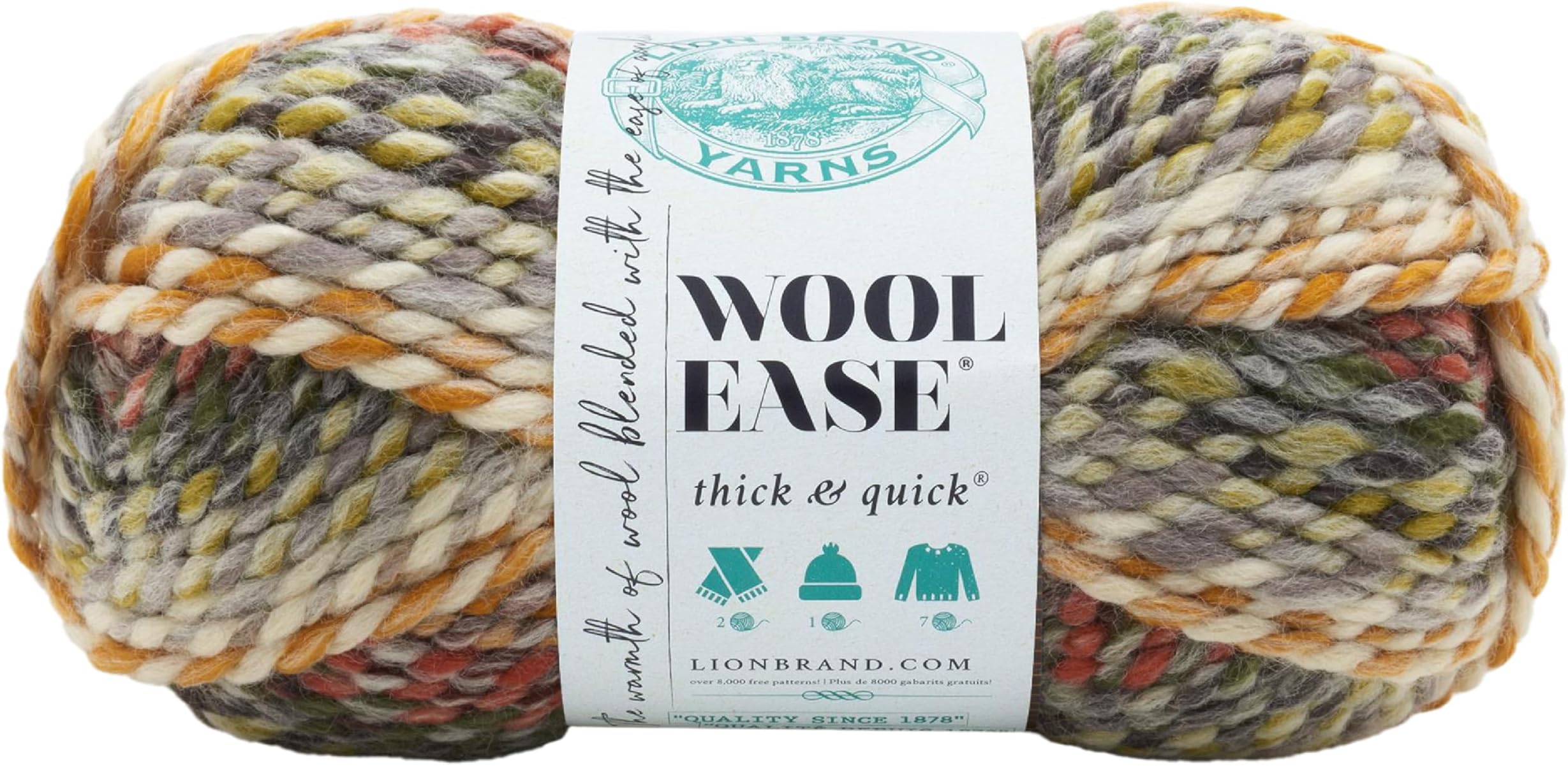 Lion Brand Yarn Wool-Ease Thick & Quick Yarn, Soft and Bulky Yarn for Knitting, Crocheting, and Crafting, 1 Skein, Coney Island