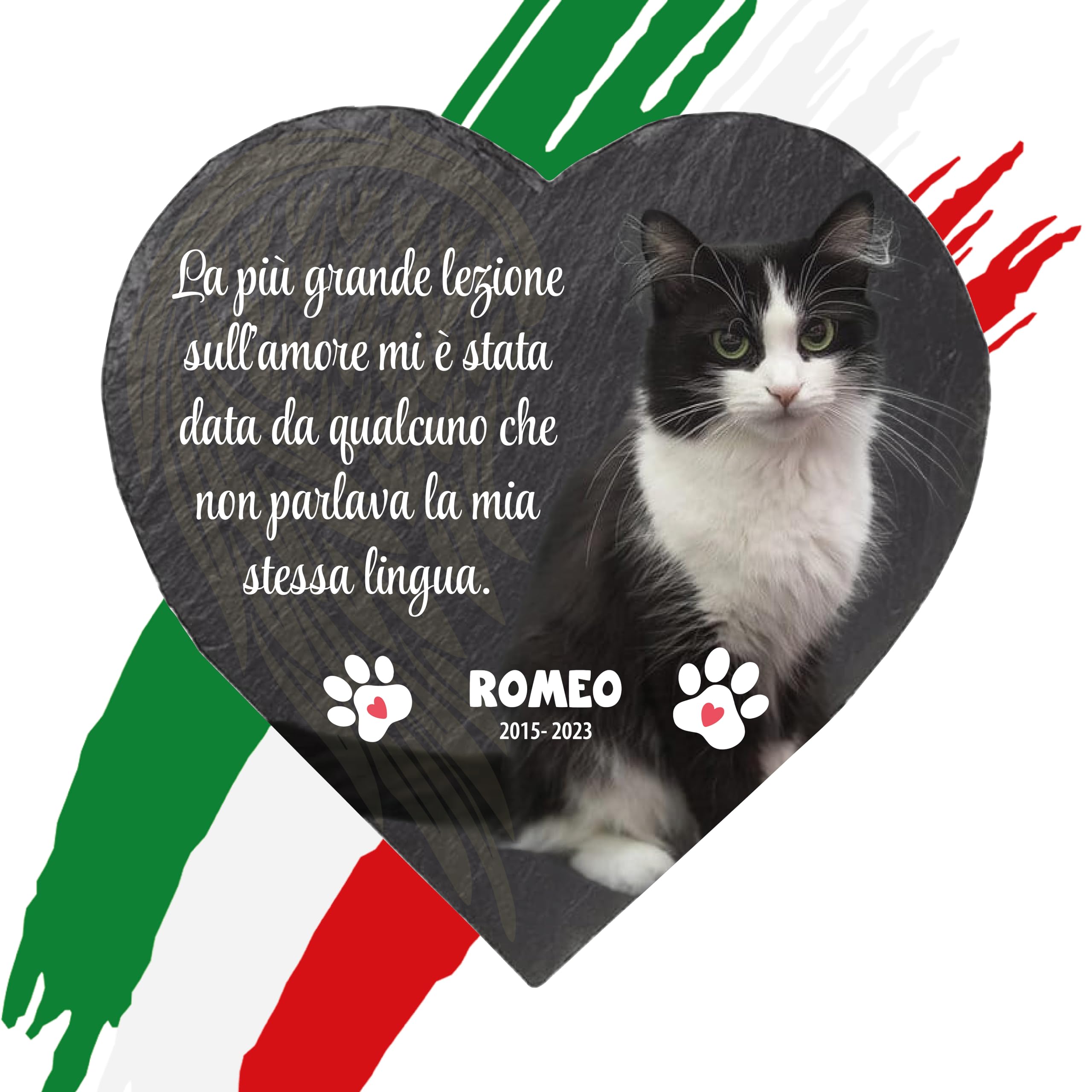 Lapide commemorativa a forma di Cuore per Cane e Gatto, Cuore in pietra di Ardesia con foto personalizzabile del tuo animale domestico e frasi