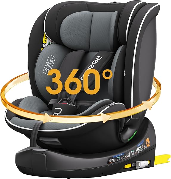 Reecle チャイルドシート 360° 回転式 新生児~12歳頃 新安全基準R129適合 ISOFIX対応 シートベルト固定 (ブラック) - 1