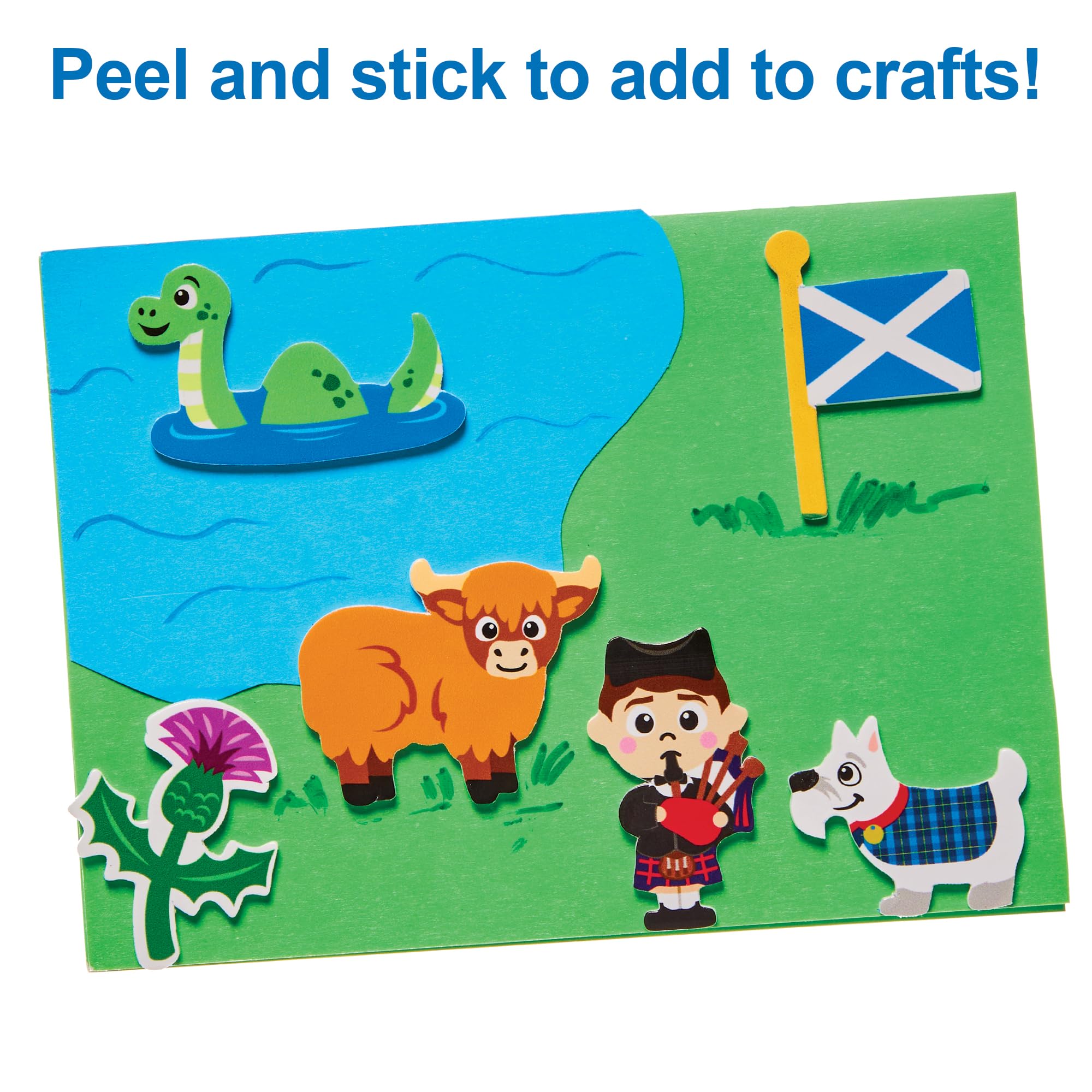Baker Ross FX991 Scotland Foam Stickers - Pack of 150, Scottish Stickers for Kids Crafts and Cards, Multicolour, 25mm-45mm - Image 4