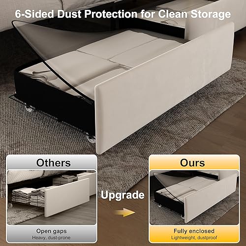 Miniatura 8 de Gegoforu - Base de cama LED Queen con 4 cajones de almacenamiento, plataforma tapizada con control inteligente RGBW luces LED cabecero, aplicación o