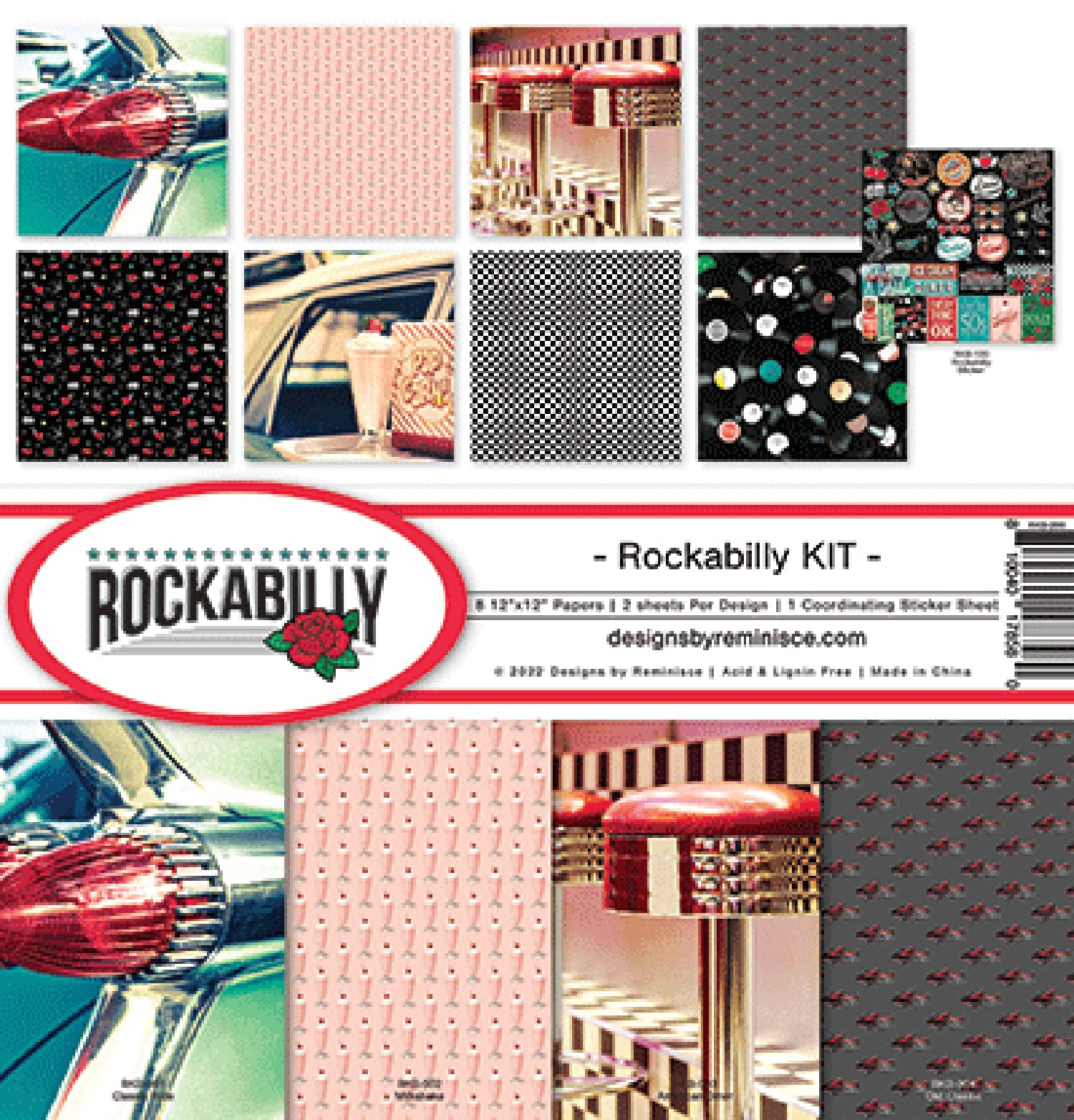Reminisce Rockabilly Scrapbook Collection Kit, 12x12 inches, White