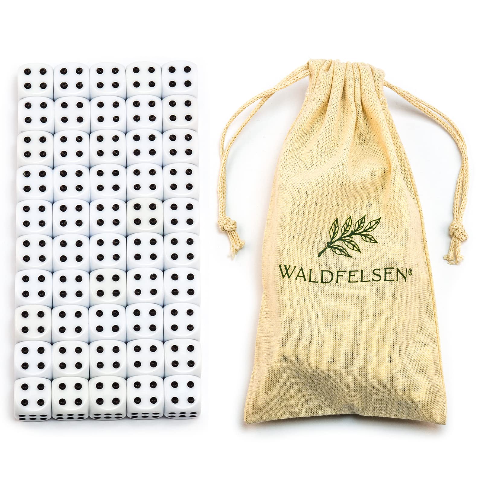 6, 12, 20, 30 o 50 dados de alta calidad, tamaño estándar, 16 mm, dados acrílicos de 16 mm, dados de juego de 6 caras, juego de accesorios de juego con bolsa de tela (blanco, 50 unidades)